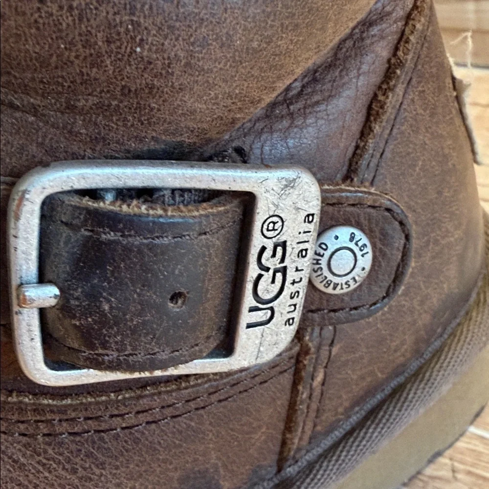 UGG Brown Leather Boots with Silver Buckle
